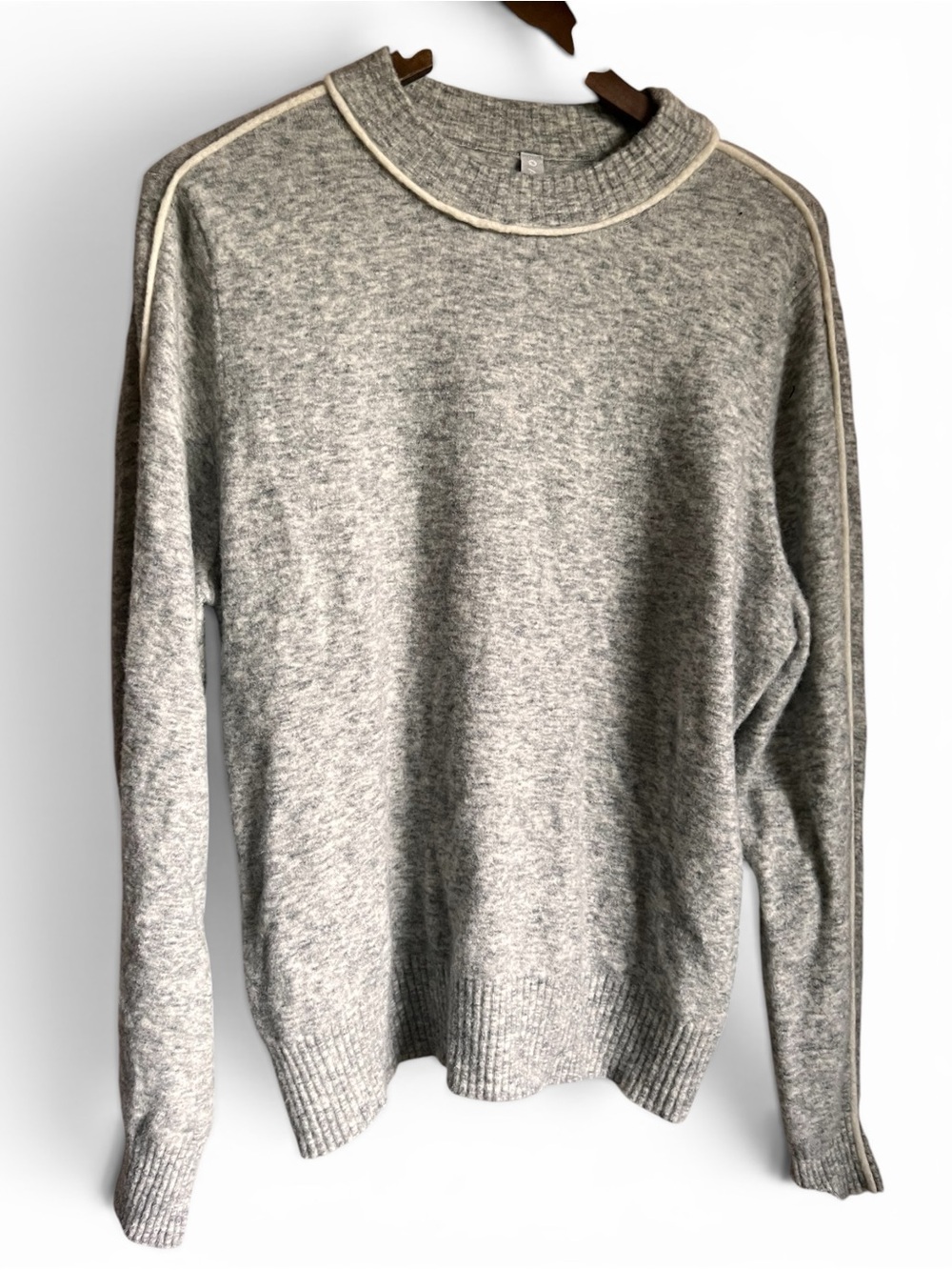 Athleta Transit Sweater Women's‎ Large Gray Marled Knit Contrast Trim Pullover